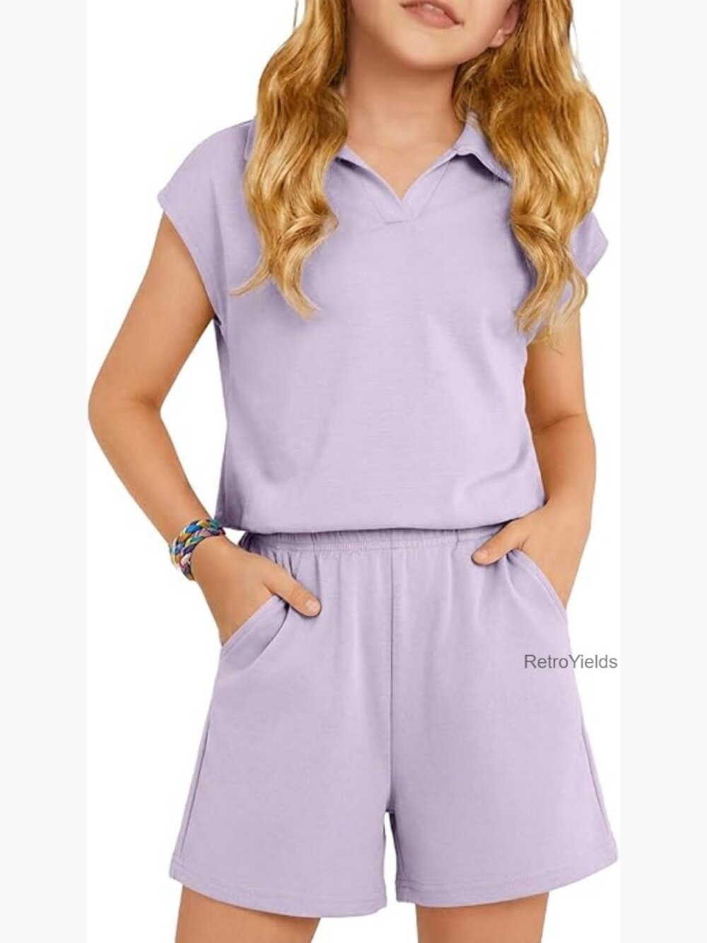 Kids Two Piece Set Cap Sleeve Tshirt and Shorts with Pockets - Picture 1 of 7
